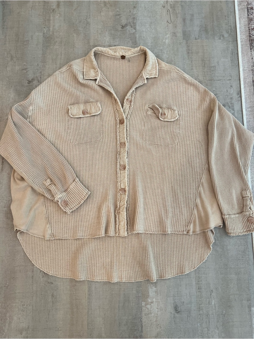Women's Washed Cream Button-Up Waffle Shirt